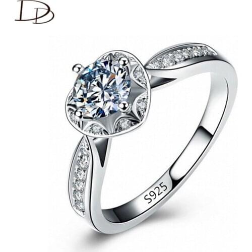Silvery Rings For Women Vintage Engagement 1 Carat Heart Shape Wedding Ring Rhinestone Jewelry Aneis Bijoux Dd107