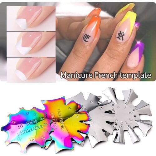 New 9 Sizes Easy French Smile Cut V Line Tips Manicure Edge Trimmer Nail Cutter Acrylic French Nails Template Tools