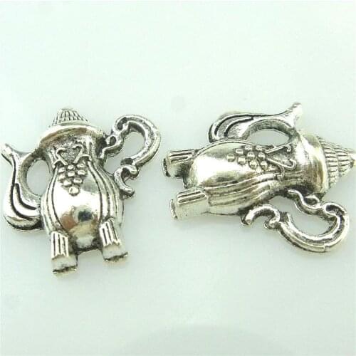 15pcs 15271 Antique Silver 19*16*4mm Flower Teapot Charms Pendant For Jewelry Making Bracelet Vintage Accessories