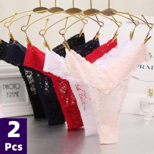 2 Pcs Sexy Panties Underwear Woman Low Waist Lace Thong G String Briefs Lingerie Woman Thong T-back Lace Female Womens Panties