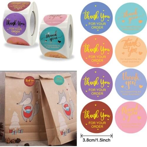 500PCS 3.8cm Color Gold Stickers Thank You for Your Order Business Gift Wrapping Decoration Scrapbooking DIY Label