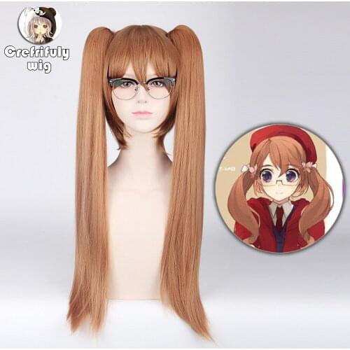 APH Axis Powers Rosa Kirkland Long Straight Brown Cosplay Wig With Double Claw Ponytails Costume Synthetic Hair 70cm