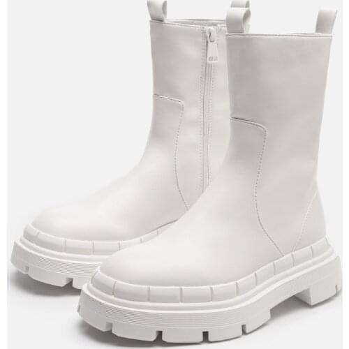 Autumn Women Boots Fashion White Ankle Boots Platform High Heels Booties Zipper Winter Ladies Riding Shoes