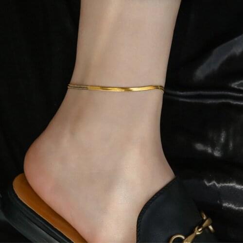 Gold Color Titanium Steel Simple Chain Anklets For Women Beach Foot Jewelry Leg Chain Ankle Bracelets Women Accessories