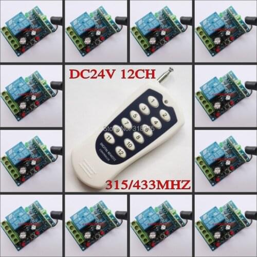 DC24V 12CH RF wireless remote control switch system Receiver&Transmitter Momentary Toggle Latched Adjust Learning 3 Indicator