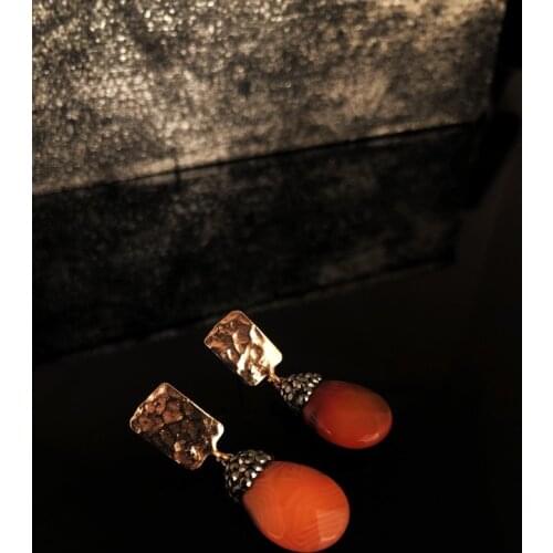 Dr Stone Natural Stone Women 'S Agate Stone Rose Gold Plated Earrings RYL33 439800465