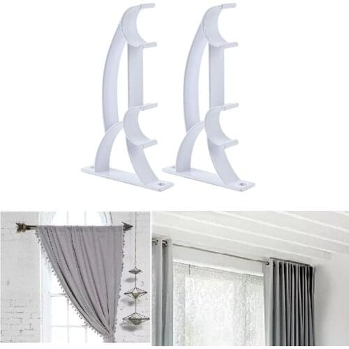 Double Curtain Rod Bracket Double Aluminum Alloy Curtain Brackets Holder Holes Home Premium Rod Bracket for Curtain Rods