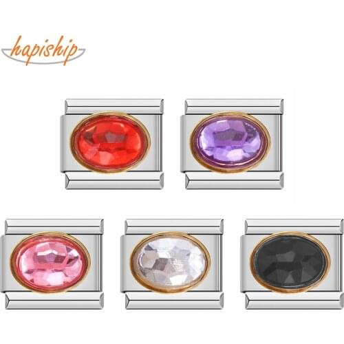 Hapiship Original Daisy 5 Color Ellipse Dazzling CZ Italian Links Charm Fit 9mm Bracelet Stainless Steel Jewelry Making DJ220