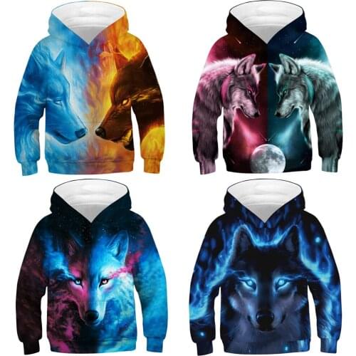 4-14 Years Boy Hoodies Autumn 3D Thunder Skull Wolf Fox Teenagers Sweatshirt For Boys Christmas Halloween Gift Children Coat