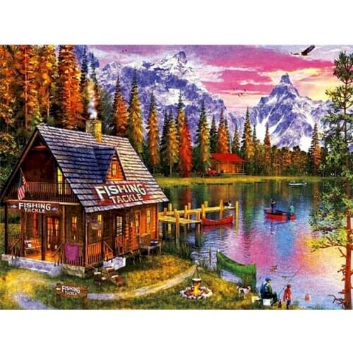 GATYZTORY Frame Diy Painting By Numbers Lake House Paint By Number Landscape Handpainted Gift Frame Artwork Wall Decor