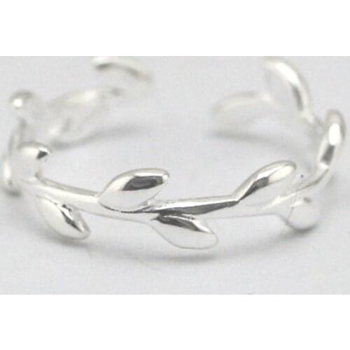 925 Sterling Silver Fresh Branch Leaf Temperament Sweet Personality Literary Fashion Female Resizable Opening Rings SRI091