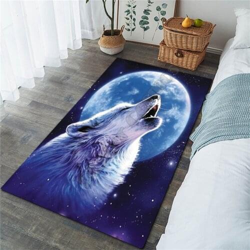 Moon Wolf Area Rug 3D All Over Printed Non-slip Mat Dining Room Living Room Soft Bedroom Carpet