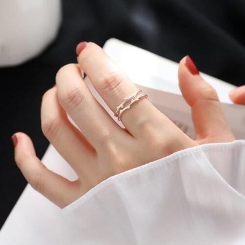 Creative Double Tree Branch Fresh Cute Sweet Art Silver Female Resizable Opening Rings