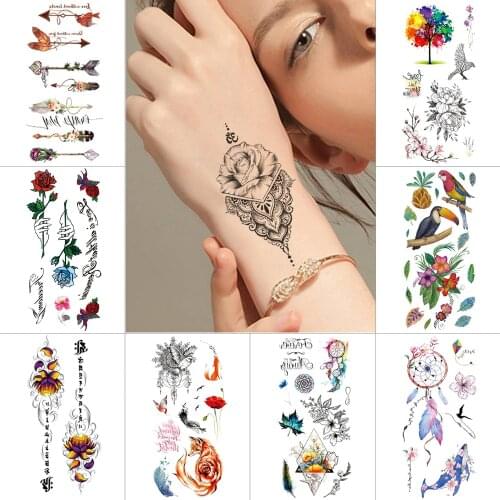 Small temporary tattoo stickers killer whale Flower fox bird Waterproof fake tattoo Bird goldfish feather Arm body art tattoo