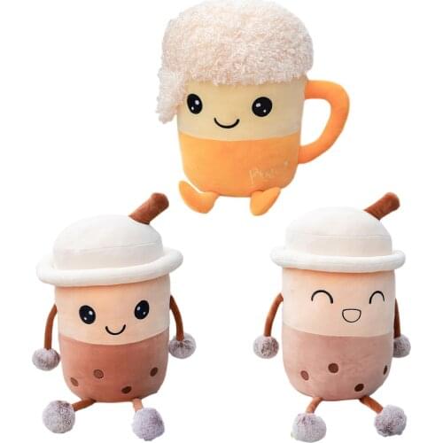 Cute Cartoon Plush Toy Milk Tea Cup Shaped Pillow With Suction Tubes Real-Life Stuffed Soft Doll Cushion Cup Shaped Stuffed Toys