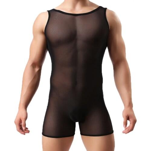 Mens Undershirts Leotard Porno Mesh Transparent Bodysuits Singlet Jumpsuits Sous Vetement Homme Sexy Hot Erotique Gay Underwear
