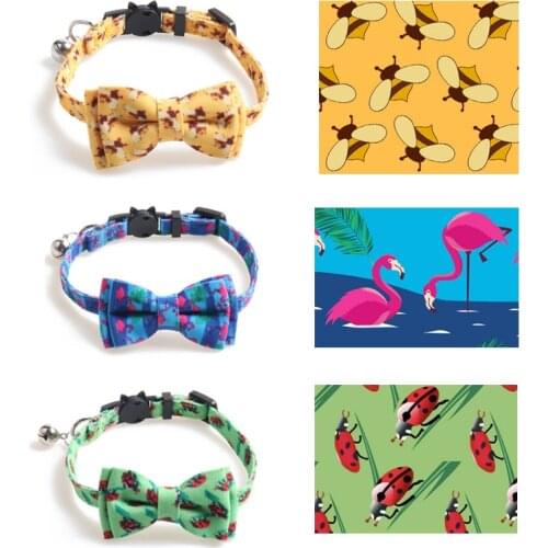 Bowtie Cat Collar with Bell Soft Adjustable Breakaway Cat Collar with Bow Tie Fun Patterns Flymingo Bright Color For Summer