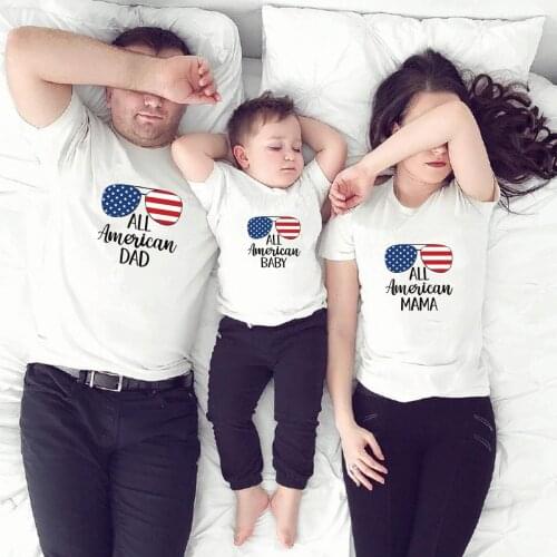 Mother Father Baby Kid Matching T-shirt Letter-print Newborn Romper Independence Day Mommy and Me Summer Tee Couple Outfits Look