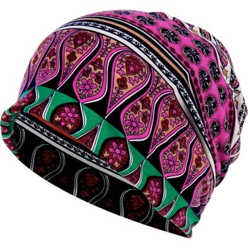 2021 Cotton Autumn winter Skullies cap beanie hat color geometric print turban Hat scarf dual use for Men and Women 54