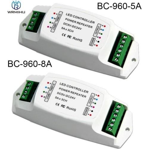 Constant Voltage LED Power Repeater BC-960-5A 3CH BC-960-8A 5A 3CH 8A RGB Controller DC5V-24V Output PWM Signal Amplifier