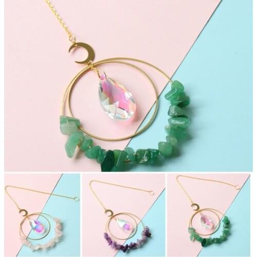 Attractive Faux Crystal Suncatcher Moon Chandelier Prism Windchime Hanging Pendant for Home