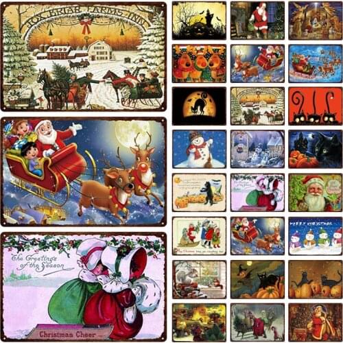 Retro Christmas Metal Signs Gift Home Room Decor Vintage New Years Tin Plate Sign Santa Claus Poster Sweet Home Wall Decoration