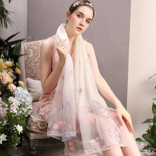 Silk Scarf Women Shawl cotton Spring summer Japanese all-match long silk scarf shawl pure hand embroidery