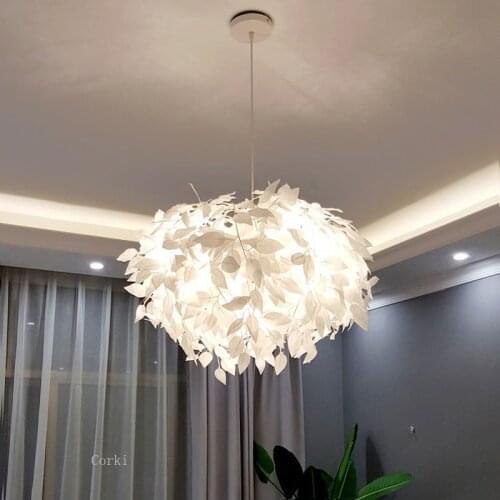 Modern Plastic Leaf Chandeliers E27 Bulb Living Room Bedroom Hanging lamp Fixture Romantic Decor Atmosphere Lamp Cord Adjustable