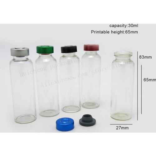 30 x 30ML Clear Injection Glass Vial with Aluminum Flip Cap 1oz Glass Empty Skin Care Medicine Glass Containers