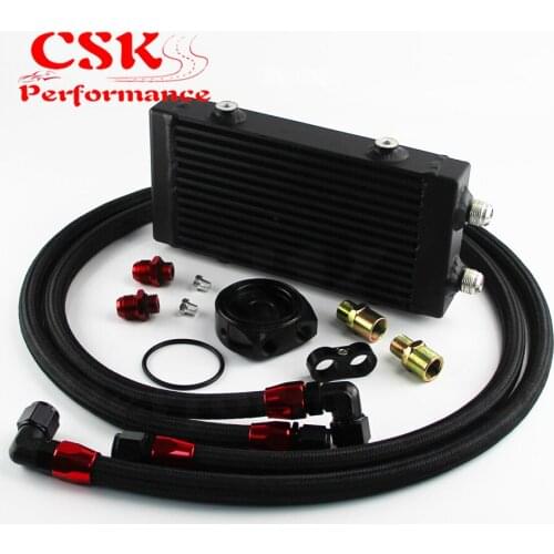 9.5"x5.5"x1.58" core Universal Small Dual Pass Bar & Plate Oil Cooler + Flat Filter Adapter Hose Kit