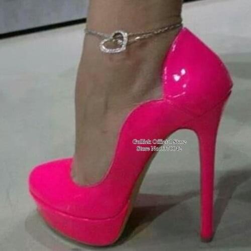 Gorgeous Rose Patent Leather Platform Dress Shoes Slip-on Round Toe Stiletto Heel Pumps Celebrating Wedding Banquet Shoes