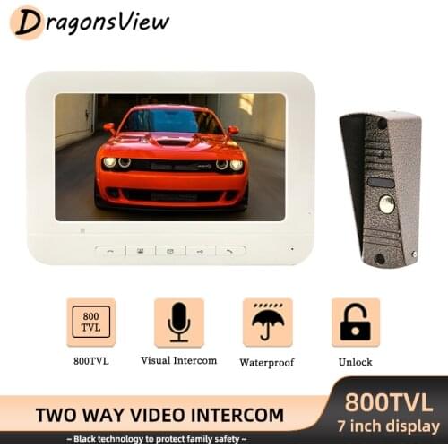 Dragonsview Video Home Intercom 800TVL Day Night Vision IP65 Rainproof Outdoor Doorbell Camera Wired Video Door Phone System Kit
