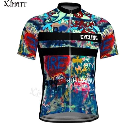 XIMATT Graffiti World Peace Polyester Cycling Jersey Mens Bike Sports Shirt Quick Dry Breathable Reduce Resis