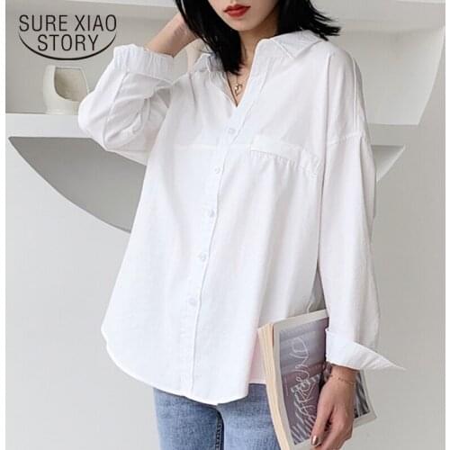 Spring Plus Size Vintage White Blouse Women Long Sleeve Button Women Shirt Tops Casual Loose Cotton OL Ladies Tops Blusas 12538