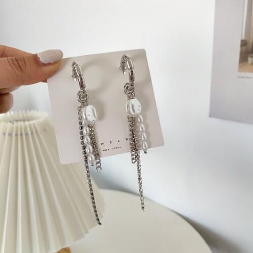 New Arrival Round Bar Tassel Long Earrings For Women Temperament Sexy Pearl Earrings Fashion Korean Ins Jewelry Gift 2021