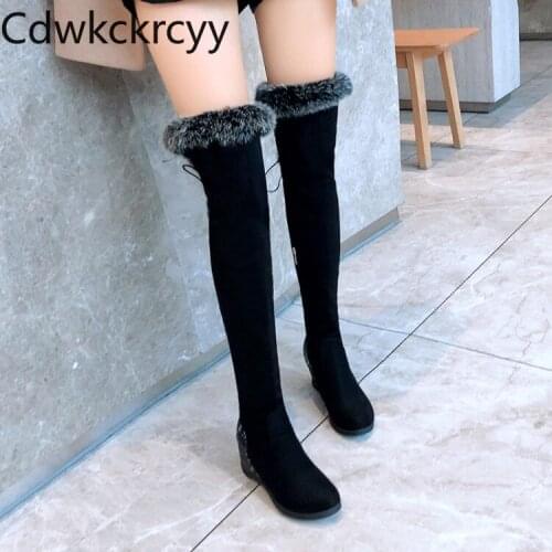 Winter The New fashion Round head Side zipper Takato Over the knee Boots black Sexy Internal increase High heels Women boots