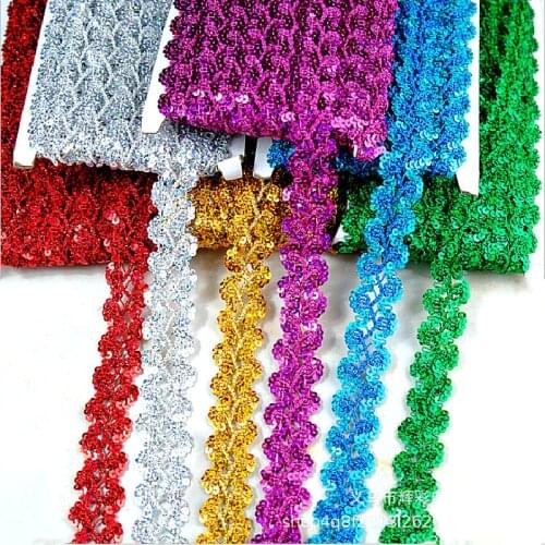 Sequined Appliqued Lace YACKALASI 12 Yds/Lot Ribbon Laser Spangle Braid Scalloped Lace Gold and Silver 1'' Wide