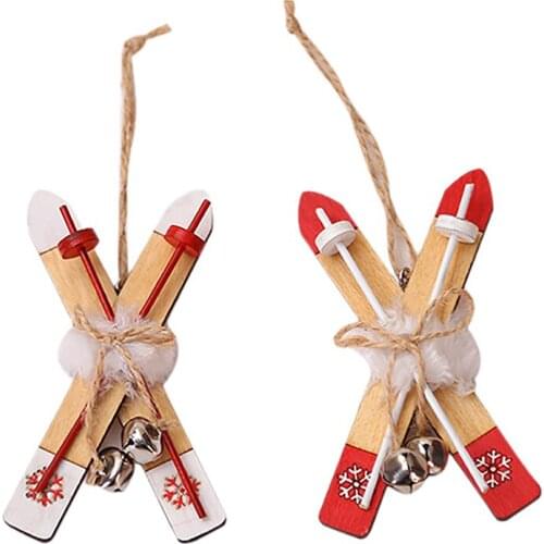 2Pcs/Set Snowflake Pattern Wooden Sleds Christmas Xmas Tree Hanging Pendant Christmas Decoration for Christmas Crafts