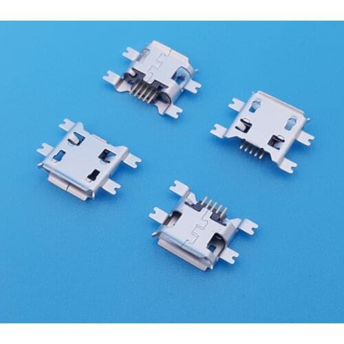 100Pcs Micro USB Type-B 1.27mm 4Legs SMT SMD Female 5Pin Socket PCB Solder Connector