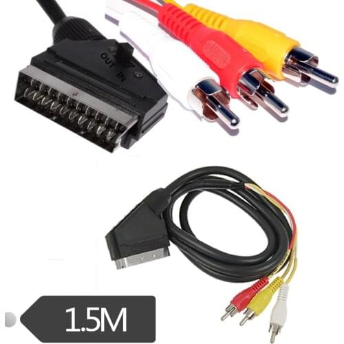 21Pin Scart Adaptor AV Black to 3 RCA Phono Composite S-Video with in/out Switch Scart Adaptor AV Scart to RCA Triple 3 x Phono