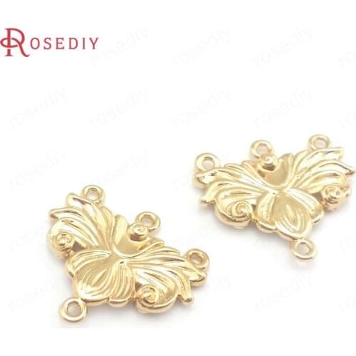 38568)10PCS 18x21MM 24K Champagne Gold Color Brass Lotus Flower Connect Charms Pendants Jewelry Making Supplies Diy Findings