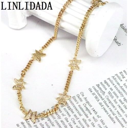 5Pcs Link Chain Crystal Cz Butterfly Charm Necklace Bracelet Jewelry For Women Bling Chain