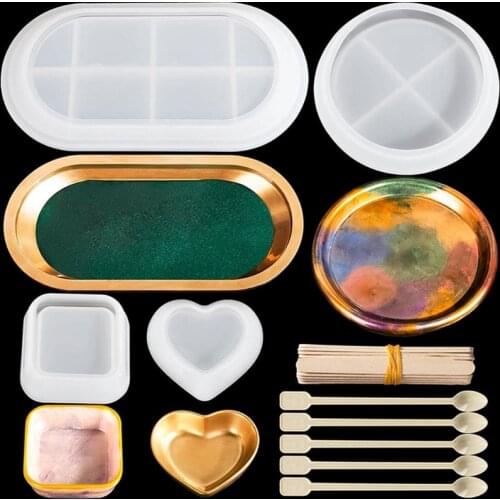 1 Set Agate Tray Silicone Mould Crystal Epoxy Resin Mold Kit for DIY Crafts Jewelry Plate Rolling Tray Coaster Soap Dish Making