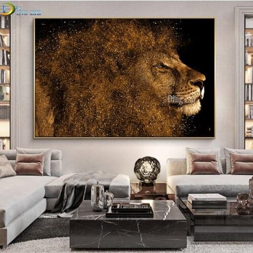 5D Diy Diamond Painting Art Gold Lion Cross Stitch Full Square Round Animal Diamond Embroidery Mosaic For Room Decor