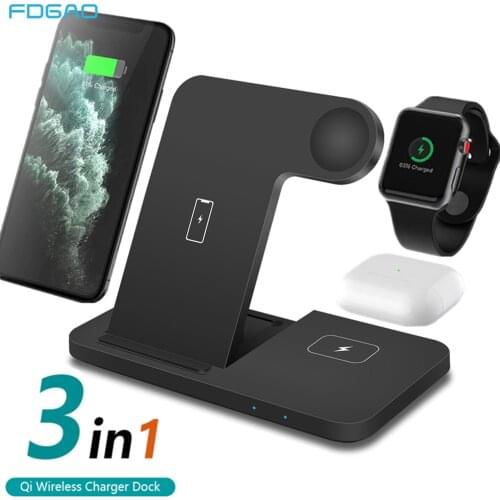 FDGAO 15W 3 in 1 Wireless Charger Dock Station For iPhone 11 XS XR X 8 Apple Watch 6 5 4 3 2 AirPods Pro Qi Fast Charging Pad