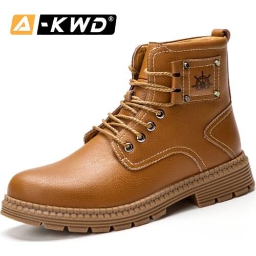 Black Brown Winter Men Boots With Fur Sicherheitsschuhe Outdoor Autumn Tooling Shoes 2019 High Top Leather Boots Casual Sneakers