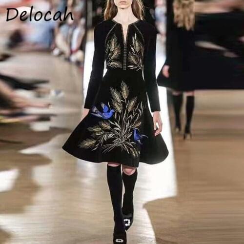 Delocah Women Summer Fashion Runway Party A-Line Dress Long Sleeve Gorgeous Embroidery Elegant Ladies Midi Dresses Vestidos 2021