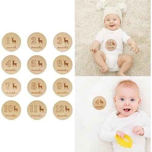 Baby Milestone Card Wooden Commemorate Infant Birth Monthly Recording Discs Gift
