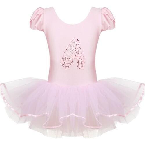 Kids Girls Ballet Tutu Dress Ruffled Cap Sleeves Sequins Ballet Dance Gymnastics Leotard Dress Girls Dancewear Ballerina Dress