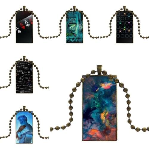 For ValentineS Day Gift Cool Fantasy Pattern Design Fashion Vintage Glass Women Rectangle Necklace Pendants